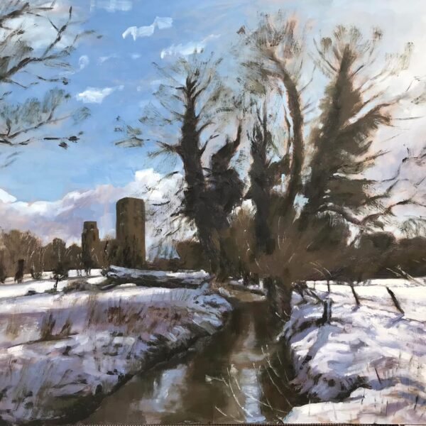 Wymondham Abbey from the Tiffey in Snow